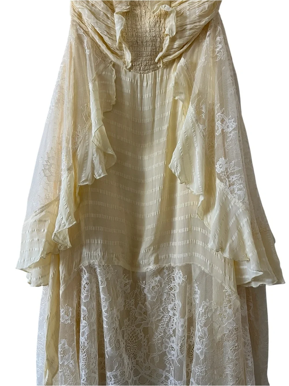 Free People Bliss Lace Kerchief Hem Strapless Maxi Dress Yellow Size Large - Picture 9 of 16